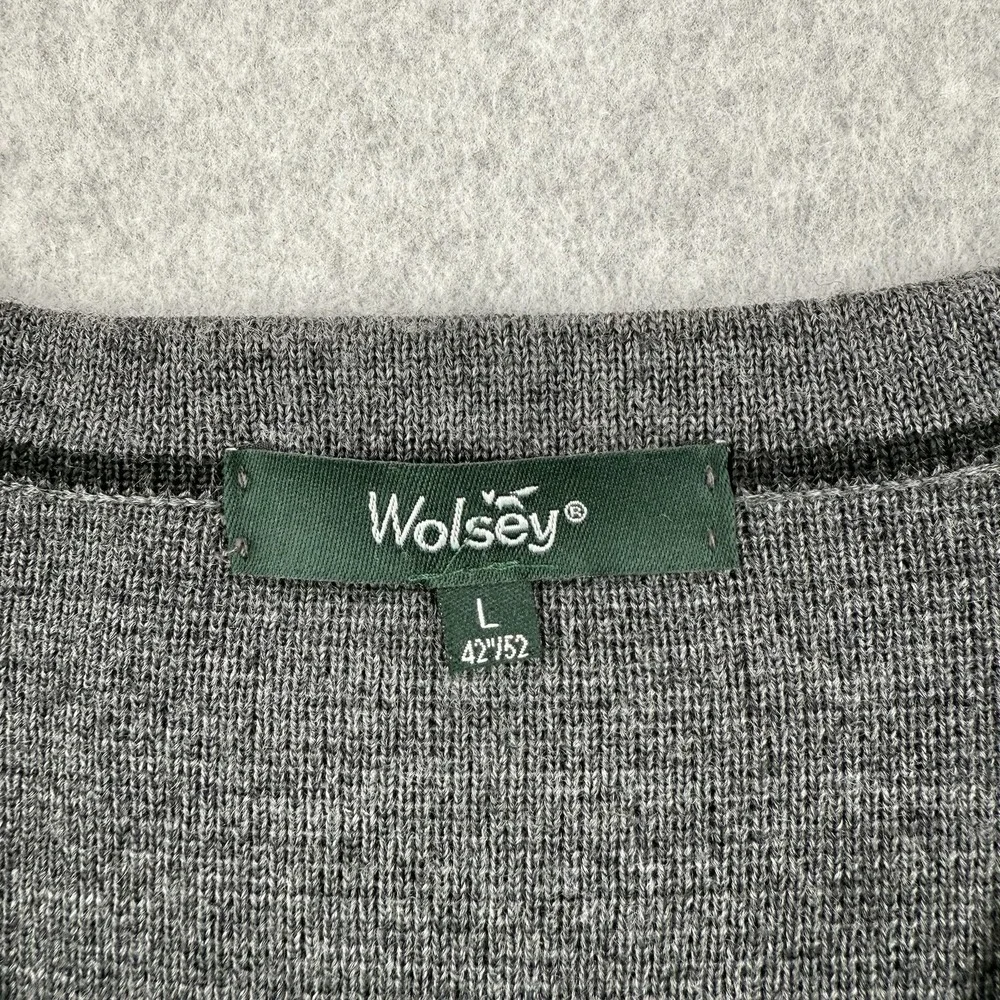 Vintage Wolsey Sweater Mens Large Gray Striped Wool Blend V Neck Pullover Jumper
